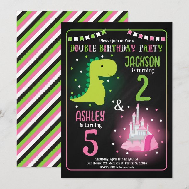 Invitation Anniversaire conjoint de la princesse dinosaure ga (Devant / Derrière)