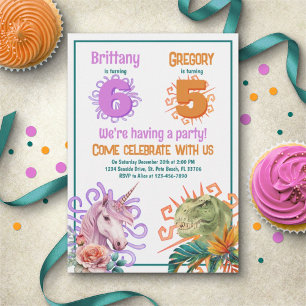 Invitation Anniversaire conjoint de Unicorn Dinosaur