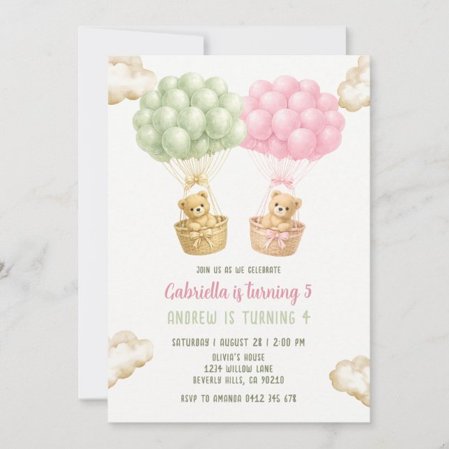 Invitation Anniversaire conjoint des frères et sœurs avec des (Devant)