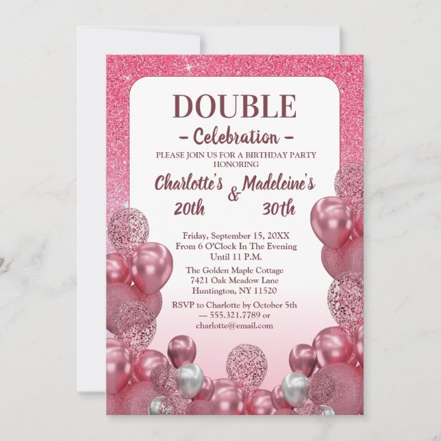 Invitation Anniversaire Conjoint Fête Féminin Rose Blanc (Devant)