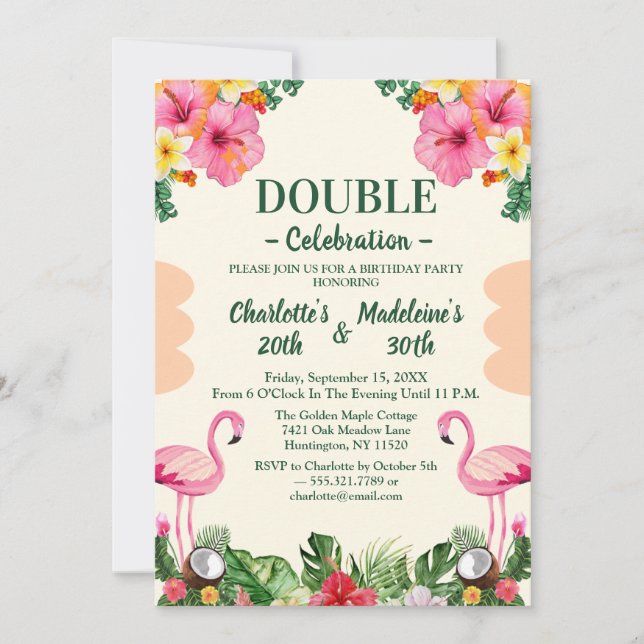 Invitation Anniversaire conjoint hawaïen tropical floral colo (Devant)