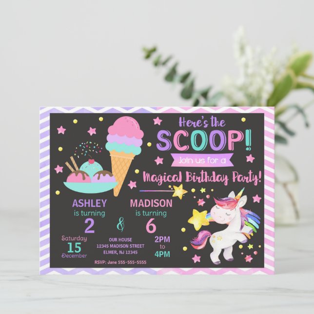 Invitation Anniversaire conjoint Licorne & Crème glacée | Fêt (Debout devant)