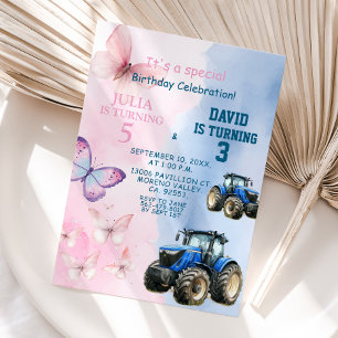 Invitation Anniversaire conjoint papillon et tracteur