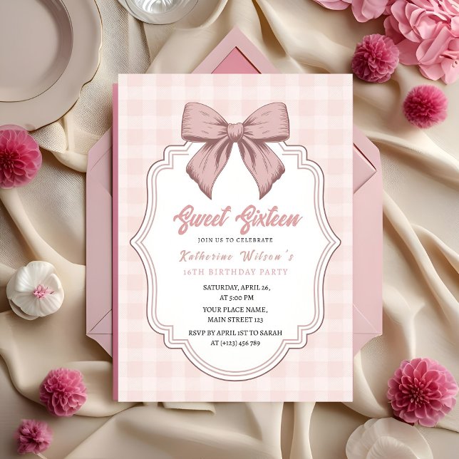 Invitation Anniversaire Coquette Blush & Bows (Créateur téléchargé)