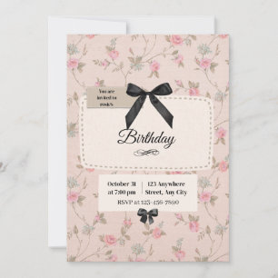 Invitation Anniversaire Coquette Élégant Ruban Flo