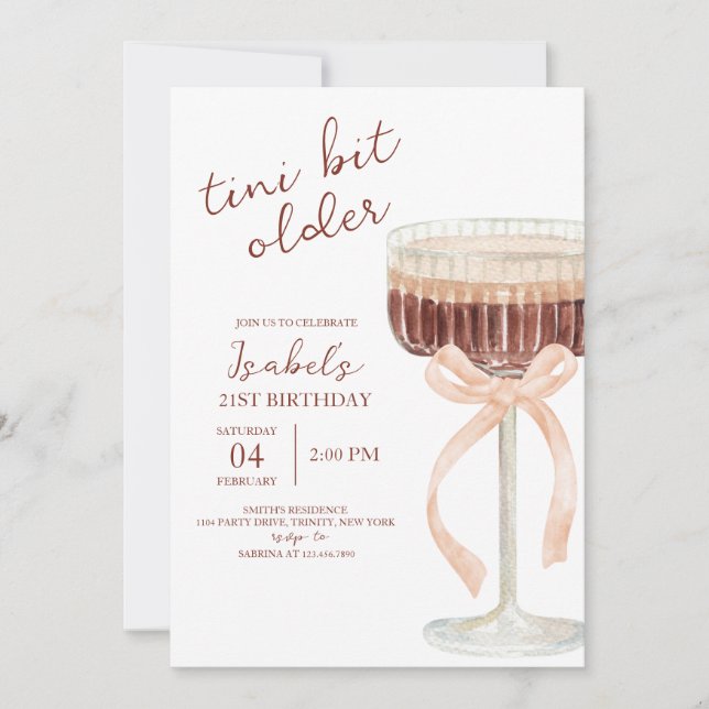 Invitation Anniversaire Coquette Martini (Devant)