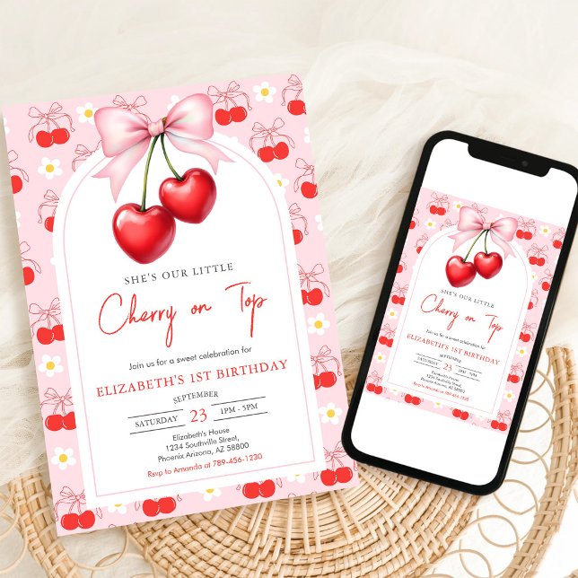 Invitation anniversaire Coquette Rose Cerise (Créateur téléchargé)