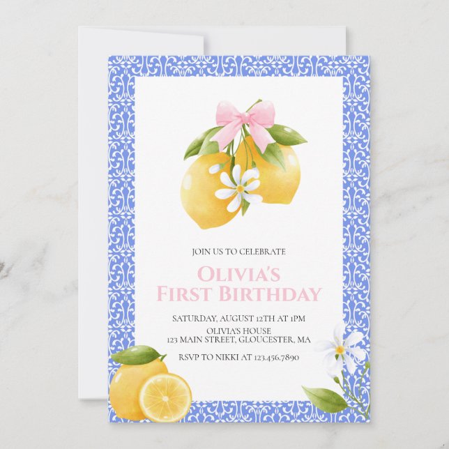 Invitation Anniversaire Coquette Rose Citron prépa (Devant)