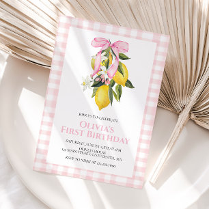 Invitation Anniversaire Coquette Rose Citron prépa avec nœud 