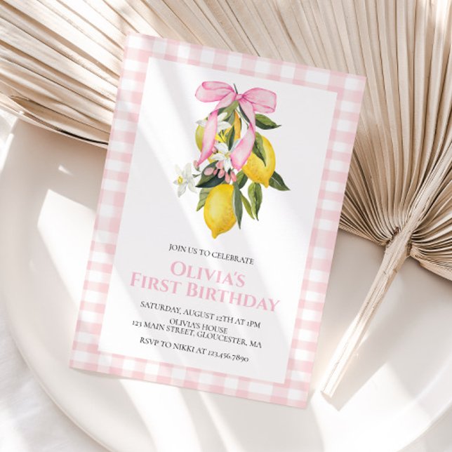 Invitation Anniversaire Coquette Rose Citron prépa avec nœud  (Créateur téléchargé)