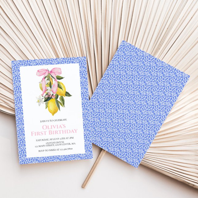 Invitation Anniversaire Coquette Rose Citron prépa avec nœud  (Créateur téléchargé)