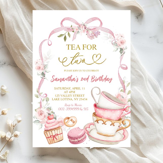 Invitation anniversaire Coquette thé pour deux ave (Créateur téléchargé)