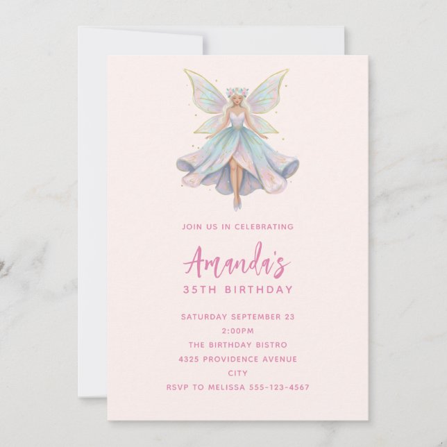 Invitation Anniversaire Couleurs Pastel de Fée Ange Magique (Devant)