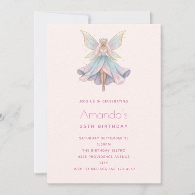 Invitation Anniversaire Couleurs Pastel de Fée Ange Magique (Devant)