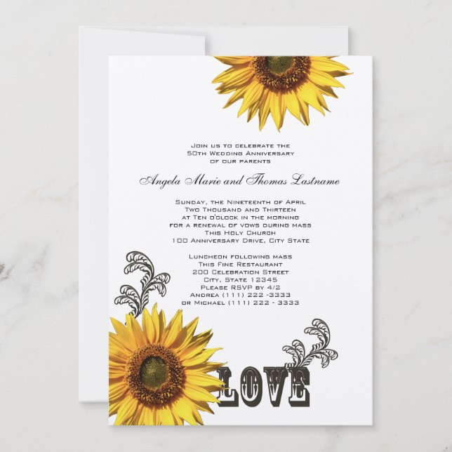Invitation Anniversaire Country Sunflower (Devant)
