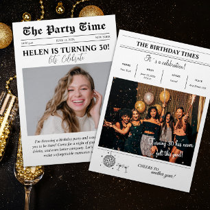 Invitation Anniversaire Couverture du journal Retro Photo