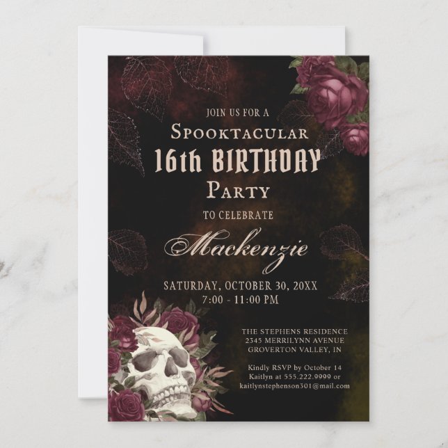 Invitation Anniversaire Crâne Roses Dark Grunge Party (Devant)