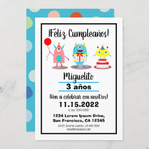 Invitation Anniversaire/Cumpleaños Monstres espagnols colorés