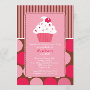 Invitation Anniversaire Cute Cherry Cupcake rose B