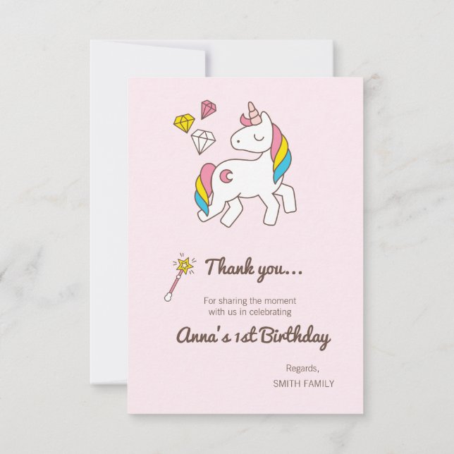 Invitation Anniversaire. Cute Unicorne avec Baguette mignonne (Dos)