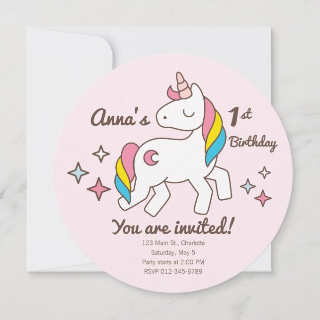 Invitation Anniversaire. Cute Unicorne avec des étincelles. (Dos)