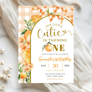 Invitation Anniversaire Cutie Orange Gingham 1 an