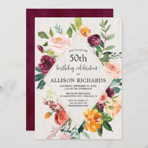 Invitation Anniversaire d'adulte floral d'automne rustique, a
