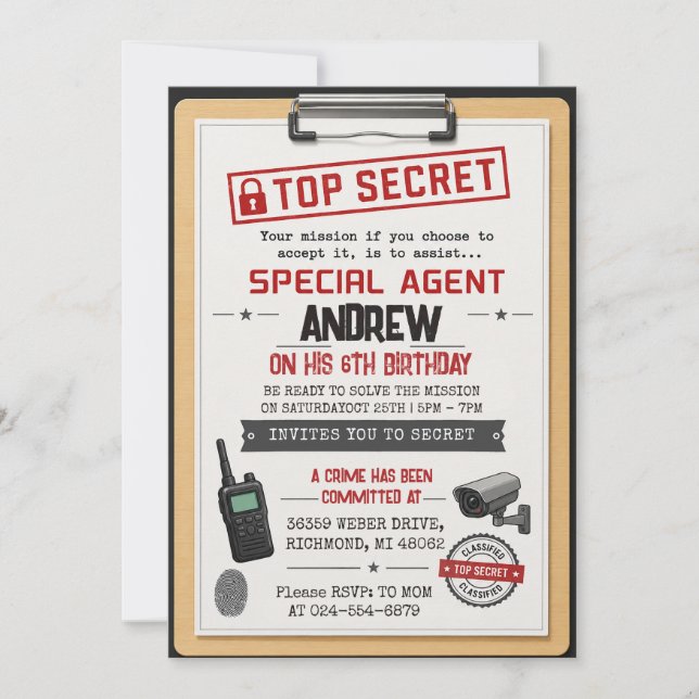 Invitation Anniversaire d'agent secret de Kid Spy personnel  (Devant)
