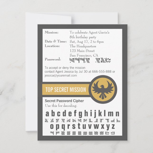 Invitation Anniversaire d'Agent Secret Mot de Passe (Devant)