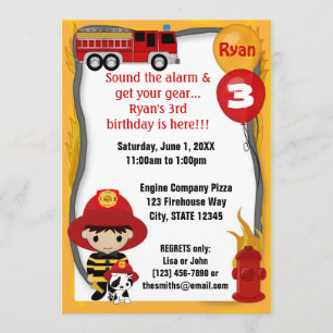 Invitation Anniversaire dalmatien FF01B de sapeur-pompier de