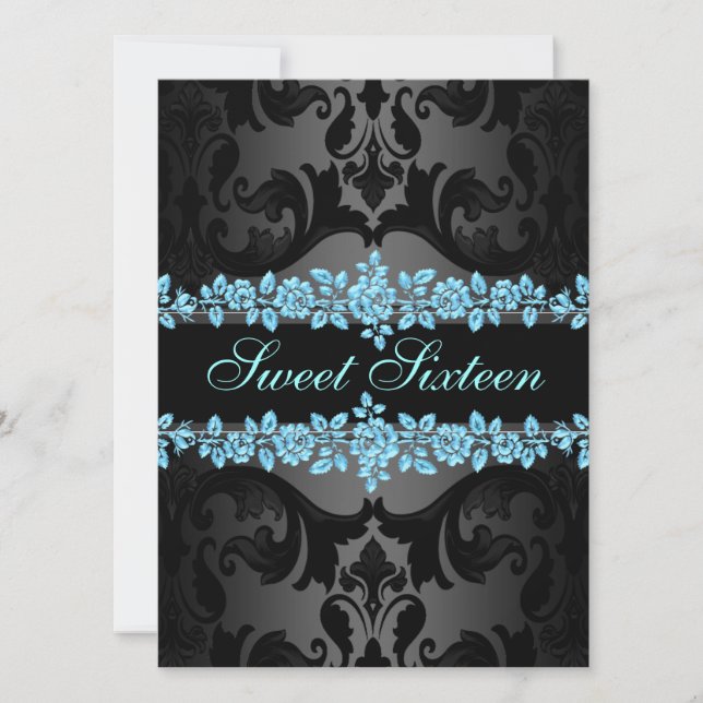 Invitation anniversaire damasqué Blue Rose Sweet16 (Devant)