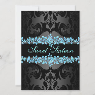 Invitation anniversaire damasqué Blue Rose Sweet16