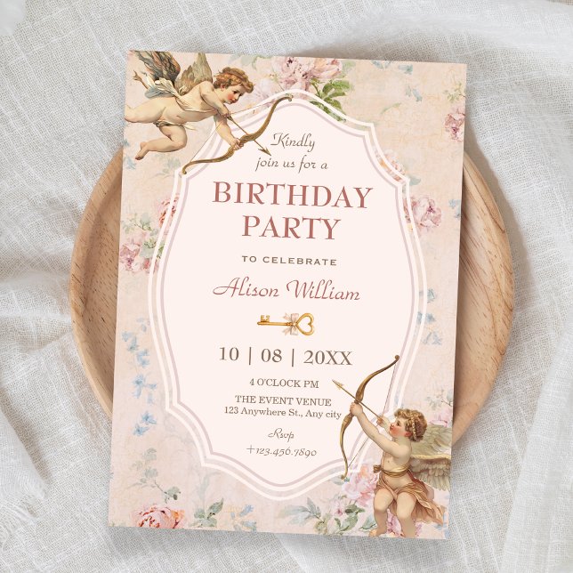 Invitation Anniversaire d'anges romantiques classiques vintag (Créateur téléchargé)