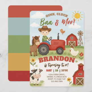 Invitation Anniversaire d'animaux de ferme modifiables