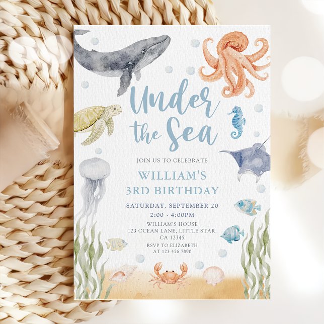 Invitation Anniversaire d'animaux de l'océan sous la mer (Créateur téléchargé)