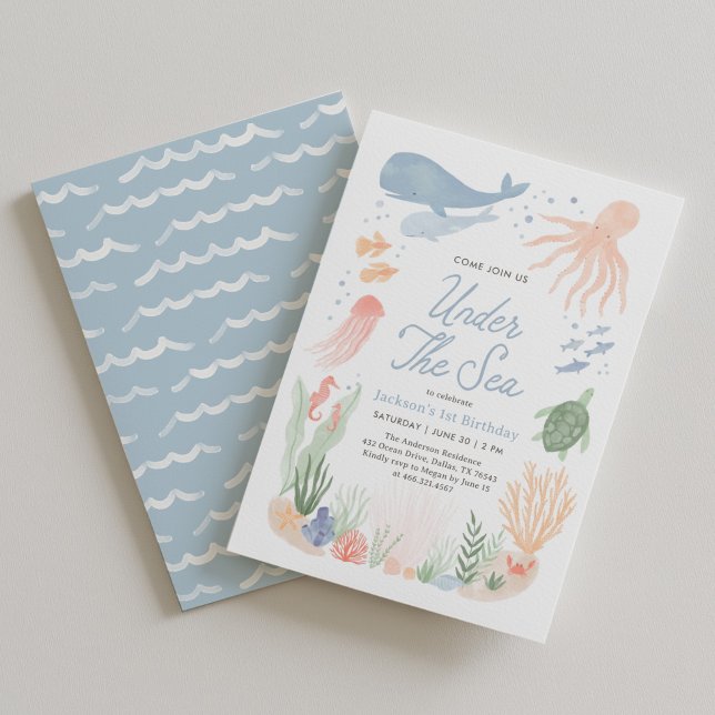 Invitation Anniversaire d'animaux de l'océan sous la mer (Créateur téléchargé)