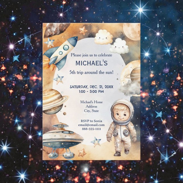 Invitation Anniversaire d'astronaute de l'espace fantaisiste  (Créateur téléchargé)
