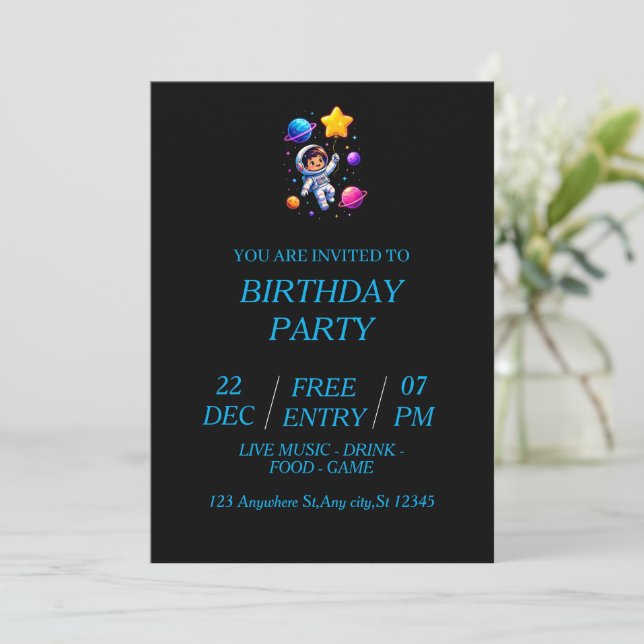 Invitation Anniversaire d'astronaute explorateur spatial pers (Debout devant)
