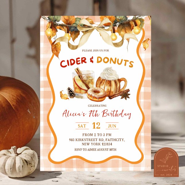 Invitation Anniversaire d'automne Cidre et beignets à carreau (Créateur téléchargé)