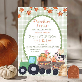 Invitation Anniversaire d'automne de ferme animal vert sauge