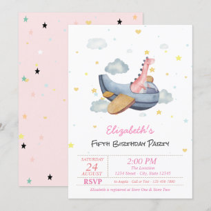 Invitation Anniversaire d'avion de bébé dino mignon étoiles