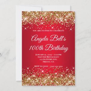 Invitation Anniversaire de 100 ans ombré rouge vif pailleté o