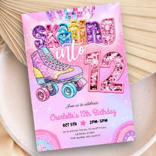 Invitation Anniversaire de 12 ans Neon Disco Roller Skating