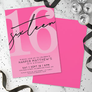 Invitation Anniversaire de 16 ans rose chaud