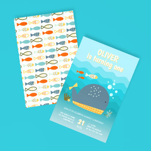Invitation Anniversaire de 1 an sous la mer baleine poisson