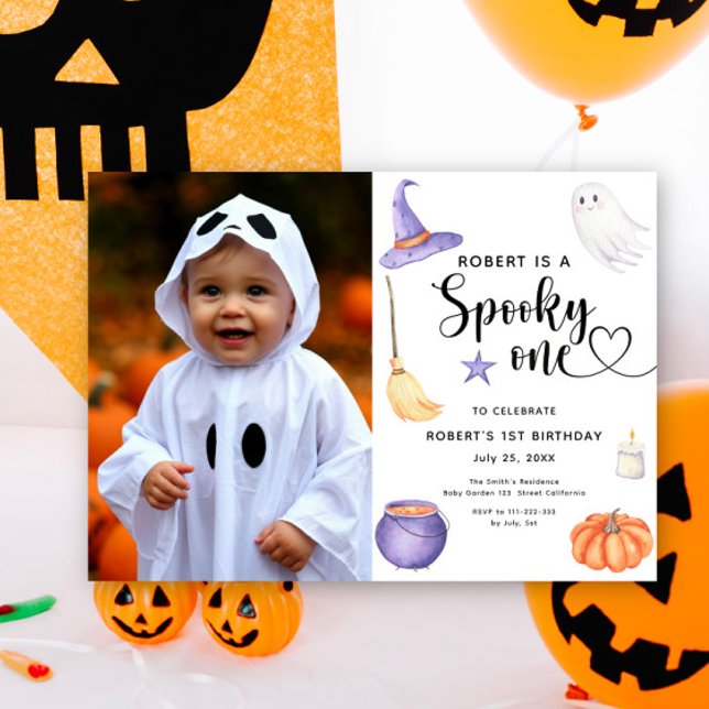 Invitation Anniversaire de 1 an Watercolor Spooky One Hallowe (Créateur téléchargé)