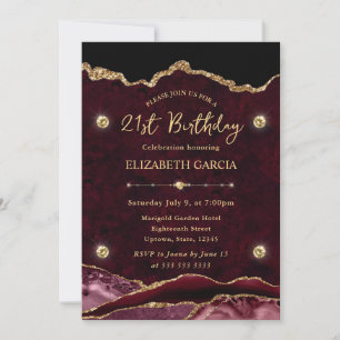 Invitation Anniversaire de 21 ans Agate Pailleté Rouge et Or