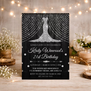 Invitation Anniversaire de 21 ans Glamour Noir & Argent Rhine