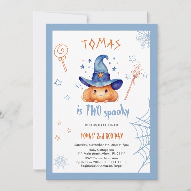 Invitation Anniversaire de 2 ans Halloween Garçon Citrouille  (Devant)