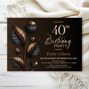 Invitation Anniversaire de 40 ans au eucalyptus noir et cuivr